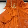 AKSHAR DESIGNER ORANGE THREE PIECE SUITS SET WHOLESAE