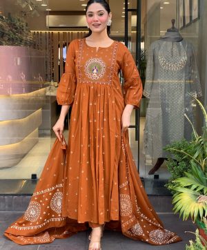 AKSHAR DESIGNER ORANGE VHALI COTTON KURTI