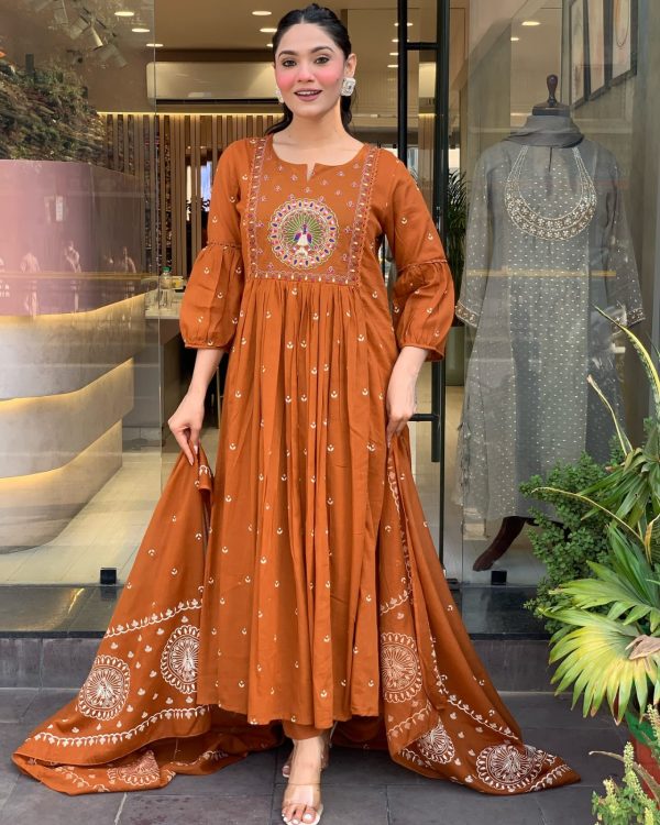 AKSHAR DESIGNER ORANGE VHALI COTTON KURTI
