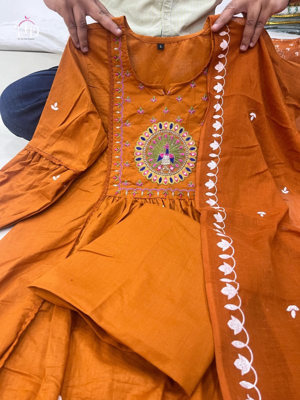 AKSHAR DESIGNER ORANGE VHALI COTTON KURTI