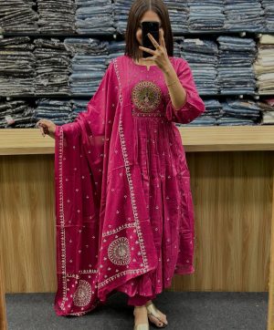 AKSHAR DESIGNER PINK VHALI COTTON KURTI