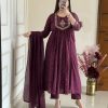 AKSHAR DESIGNER PURPLE THREE PIECE SUITS SET WHOLESAE