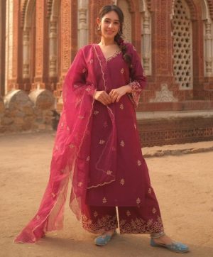 AKSHAR DESIGNER RAASHA RICH MAROON PLAZZO SUITS