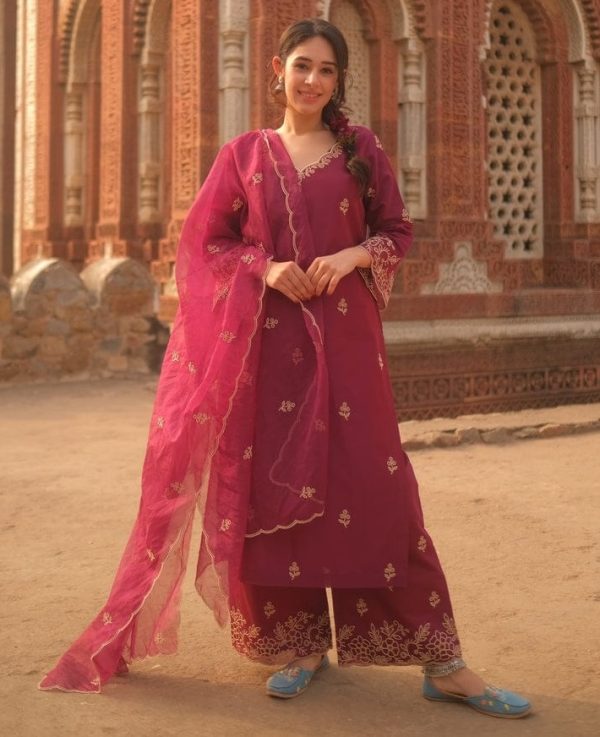 AKSHAR DESIGNER RAASHA RICH MAROON PLAZZO SUITS