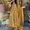 AKSHAR DESIGNER YELLOW CAMBRIC COTTON FLARED KURTI