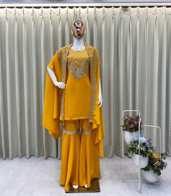 BE 344 B TRENDING CREAP SILK TOP AND SHARARA