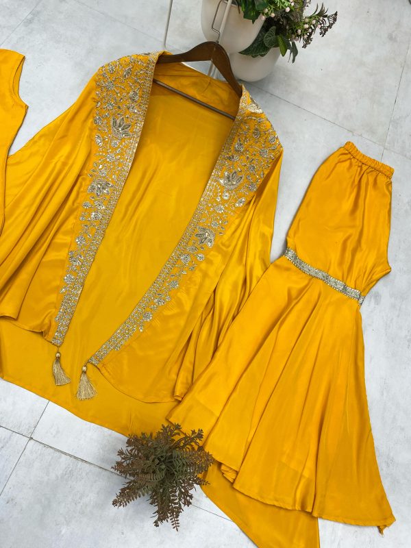 BE 344 B TRENDING CREAP SILK TOP AND SHARARA