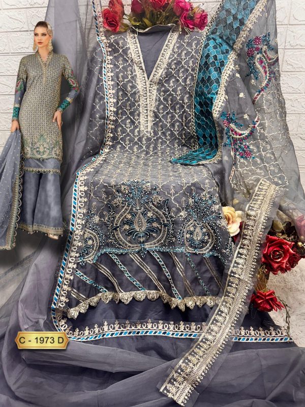 FEPIC C 1973 D ROSEMEEN ORGANZA PAKISTANI SUITS