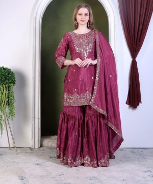 HK 1699 A DESIGNER CHINON SILK SHARARA SUITS