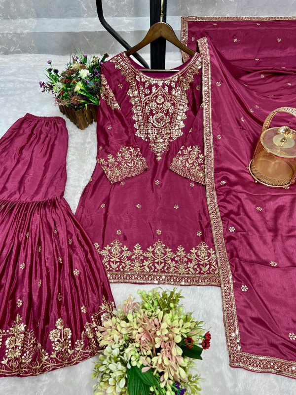 HK 1699 A DESIGNER CHINON SILK SHARARA SUITS