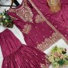 HK 1699 A DESIGNER CHINON SILK SHARARA SUITS
