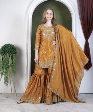 HK 1699 B DESIGNER CHINON SILK SHARARA SUITS