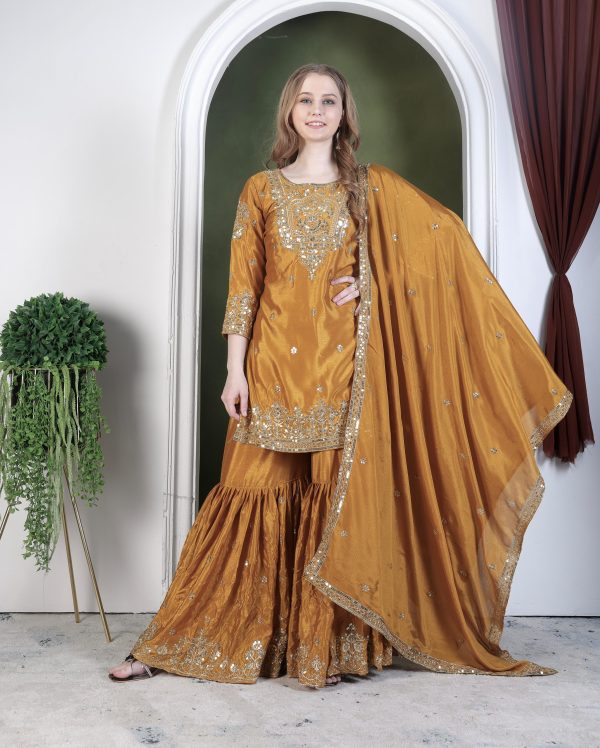 HK 1699 B DESIGNER CHINON SILK SHARARA SUITS