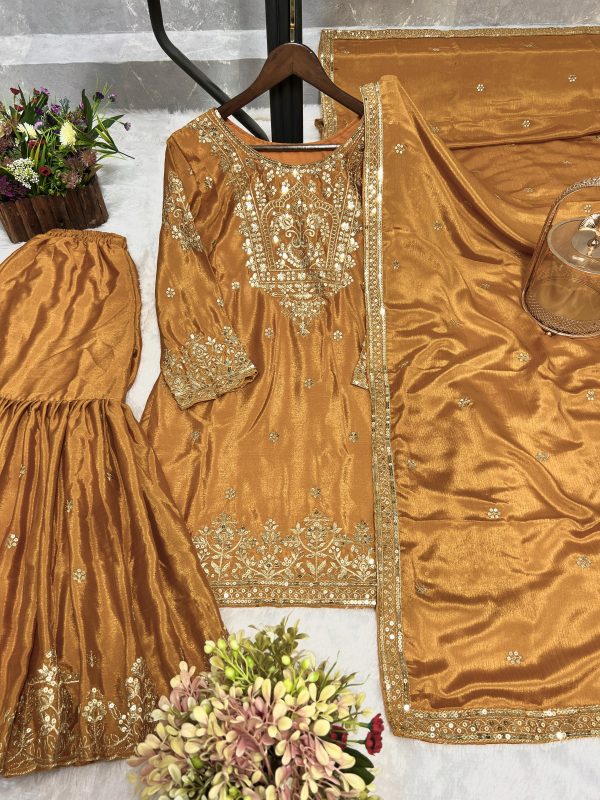 HK 1699 B DESIGNER CHINON SILK SHARARA SUITS