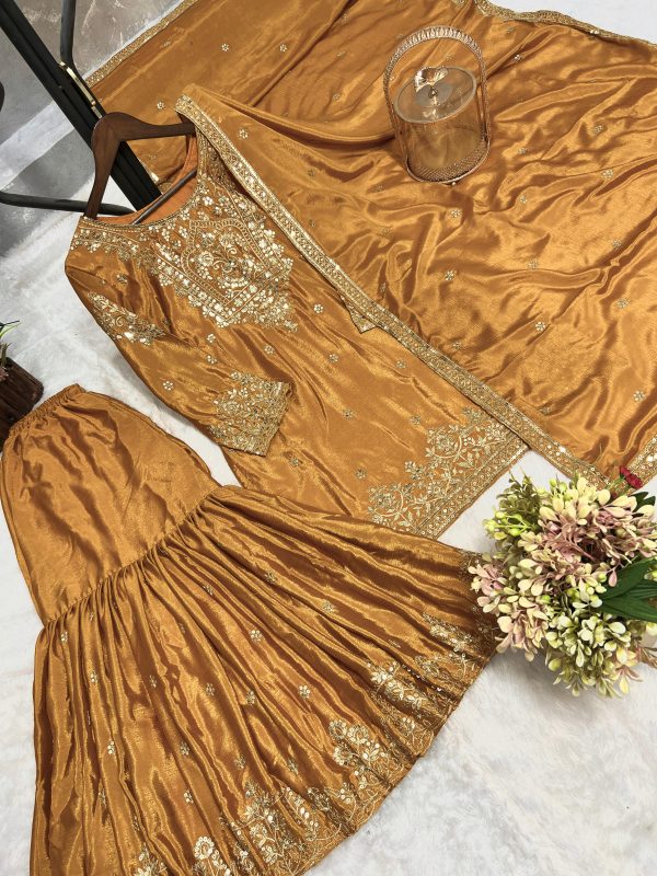 HK 1699 B DESIGNER CHINON SILK SHARARA SUITS
