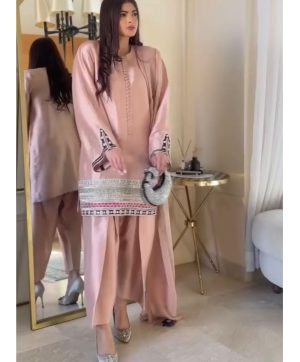 KARMA FASHION KF 1682 NATURAL CREAP PLAZZO SUITS