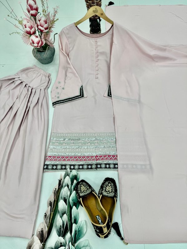 KARMA FASHION KF 1682 NATURAL CREAP PLAZZO SUITS