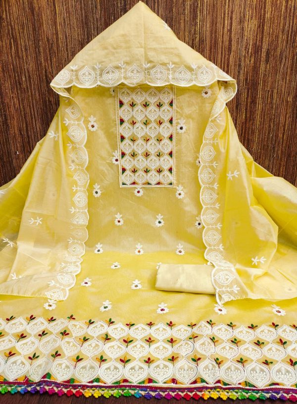 RN SILK MILL HEAVY CHANDERI NECK EMBROIDERED MATERIALS