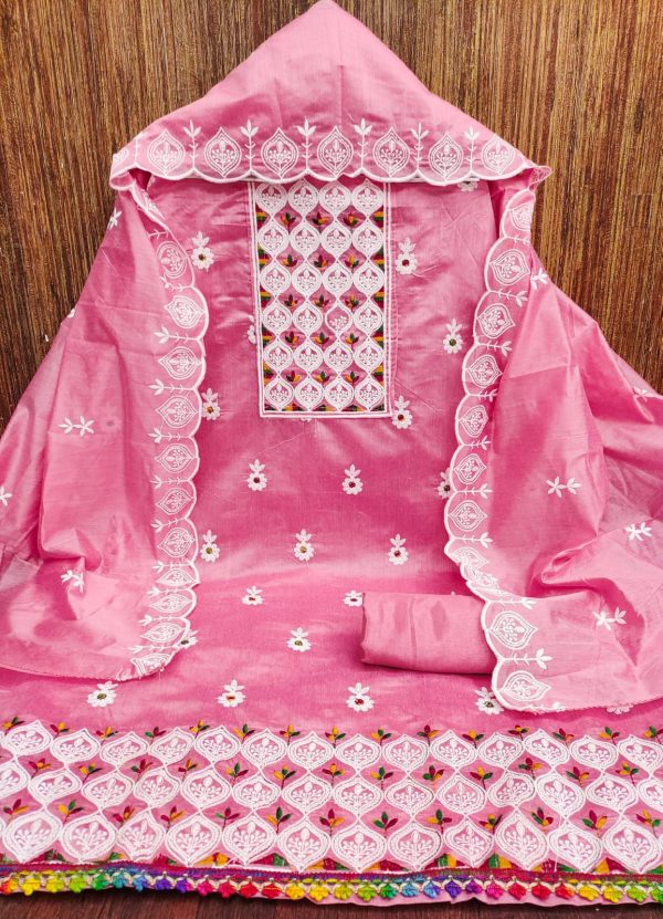 RN SILK MILL HEAVY CHANDERI NECK EMBROIDERED MATERIALS
