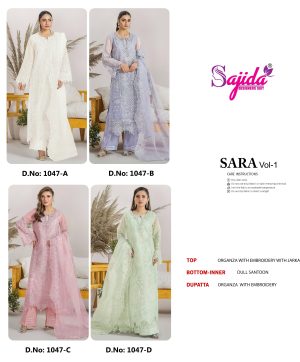 SAJIDA DESIGNERS 1047 A B C D SARA VOL 1 ORGANZA SUITS