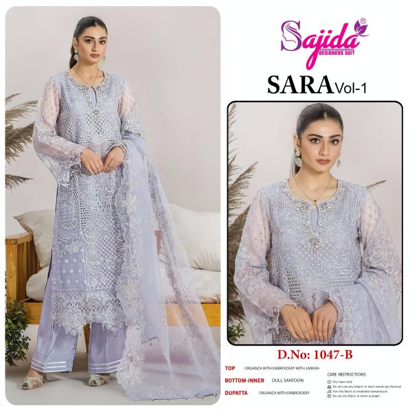 SAJIDA DESIGNERS 1047 A B C D SARA VOL 1 ORGANZA SUITS