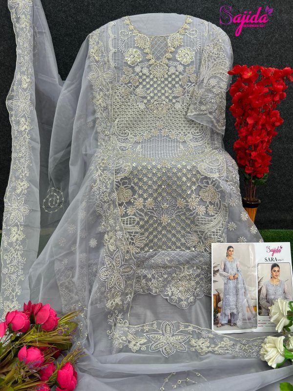 SAJIDA DESIGNERS 1047 A B C D SARA VOL 1 ORGANZA SUITS