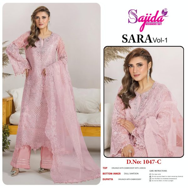 SAJIDA DESIGNERS 1047 A B C D SARA VOL 1 ORGANZA SUITS