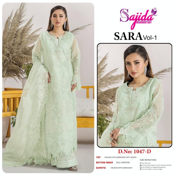 SAJIDA DESIGNERS 1047 A B C D SARA VOL 1 ORGANZA SUITS