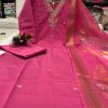 SHRUTI CREATION PINK ROMAN SILK 3 PIECE SUIT SET