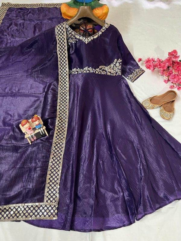VF 206 DESIGNER GOLD CRUSHED SILK GOWN WHOLESALE