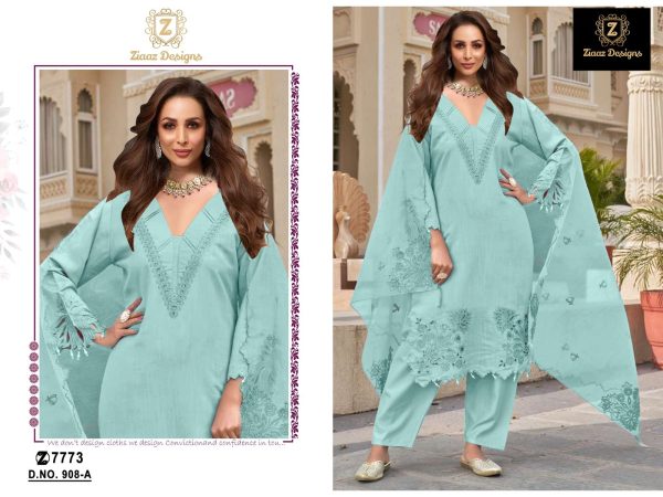 ZIAAZ DESIGNS 908 A COTTON EMBROIDERED SALWAR SUITS