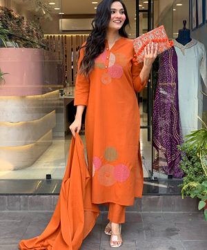 AKSHAR DESIGNER MAL ORANGE COTTON KURTI WHOLESALE