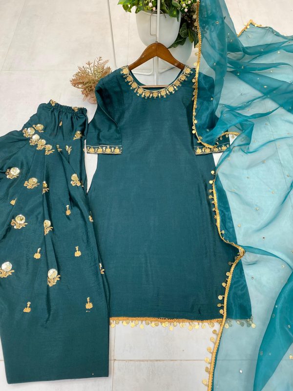BE 362 DESIGNER FARSHI SUIT IN SEQUENCE EMBROIDERY WORK