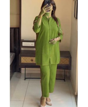 SHRUTI CREATION COTTON EMBROIDERED GREEN CORD SET