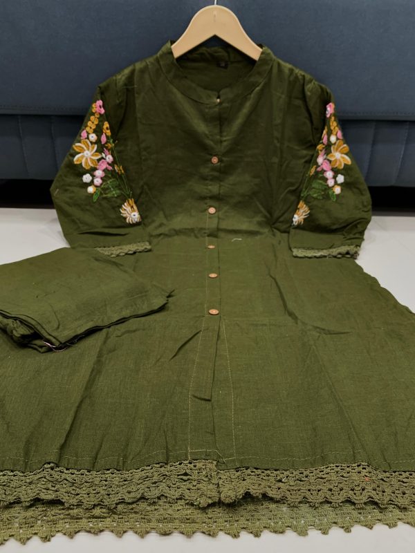 SHRUTI CREATION COTTON EMBROIDERED GREEN CORD SET