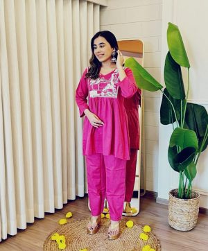 SHRUTI CREATION PINK COTTON EMBROIDERED CORD SET