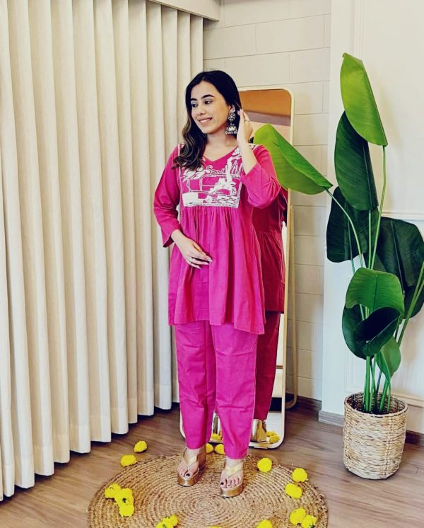 SHRUTI CREATION PINK COTTON EMBROIDERED CORD SET