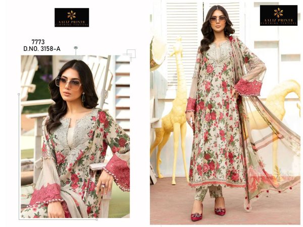AALIZ PRINTS 3158 A COTTON EMBROIDERED SUITS
