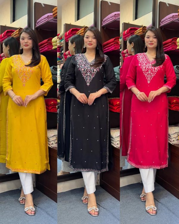 AKSHAR DESIGNER BANANA SILK EMBROIDERED KURTI