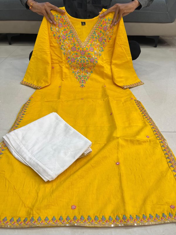 AKSHAR DESIGNER BANANA SILK EMBROIDERED KURTI