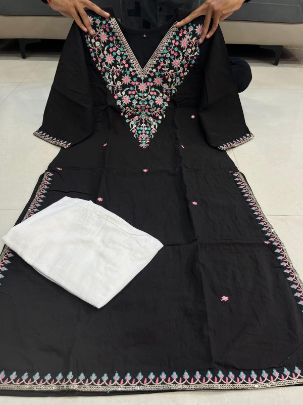 AKSHAR DESIGNER BANANA SILK EMBROIDERED KURTI