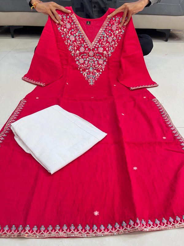 AKSHAR DESIGNER BANANA SILK EMBROIDERED KURTI