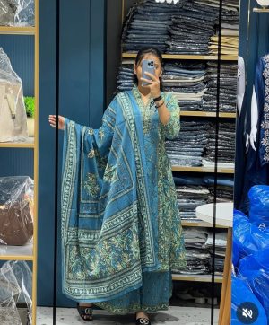 AKSHAR DESIGNER BLUE MONSOON COTTON KURTI
