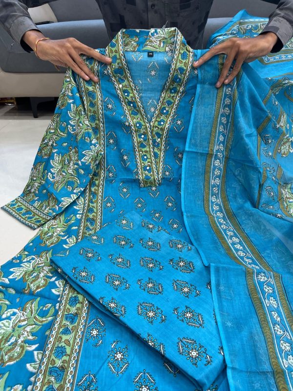 AKSHAR DESIGNER BLUE MONSOON COTTON KURTI