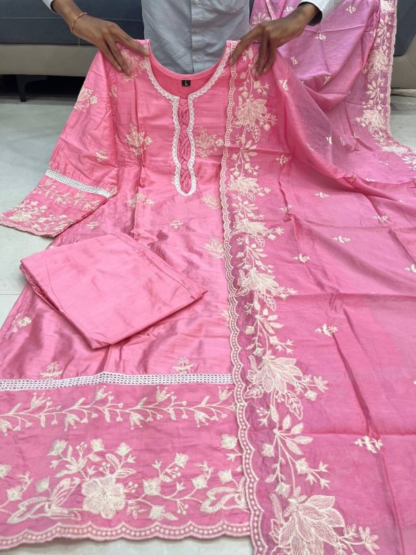 AKSHAR DESIGNER MAL CHANDERI EMBROIDERED KURTI