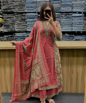 AKSHAR DESIGNER PEACH MONSOON COTTON KURTI