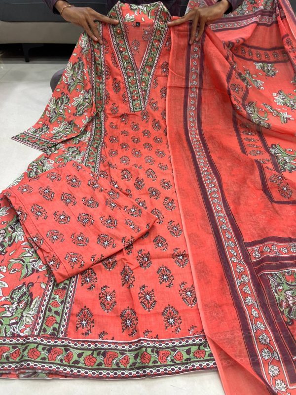 AKSHAR DESIGNER PEACH MONSOON COTTON KURTI