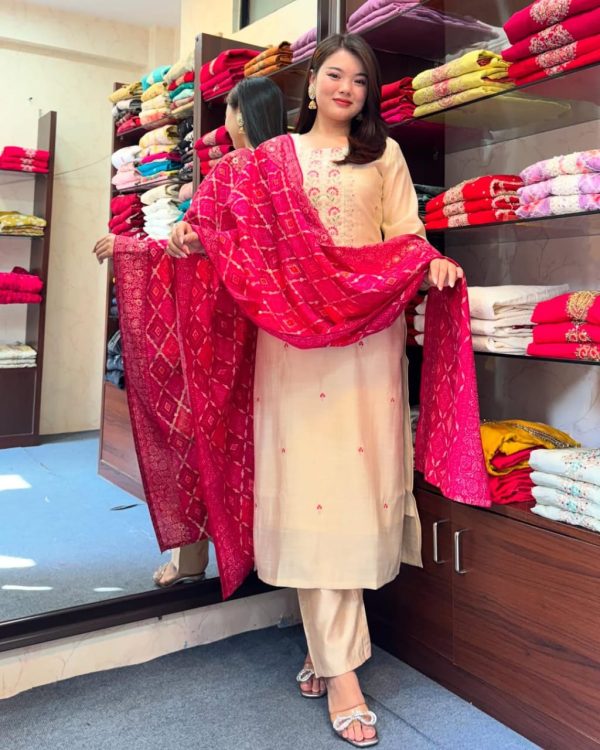 AKSHAR DESIGNER PINK BANDHEJ KURTI WHOLESALE