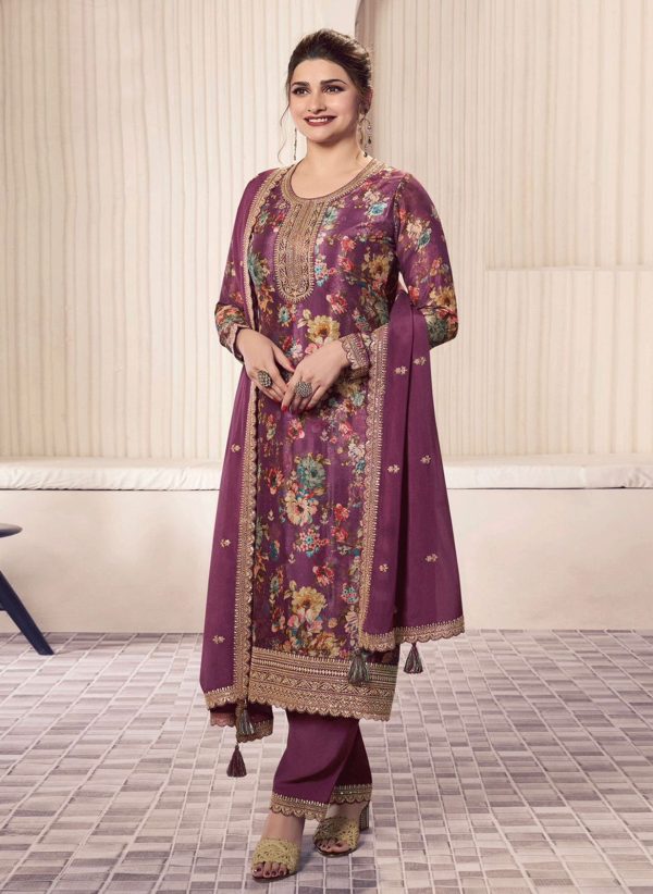 DHK 1353 A DESIGNER CHINON SILK SALWAR SUITS
