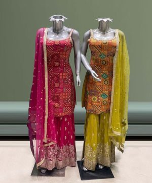 HK 1715 A B DESIGNER PLAZZO SUITS WHOLESALE
